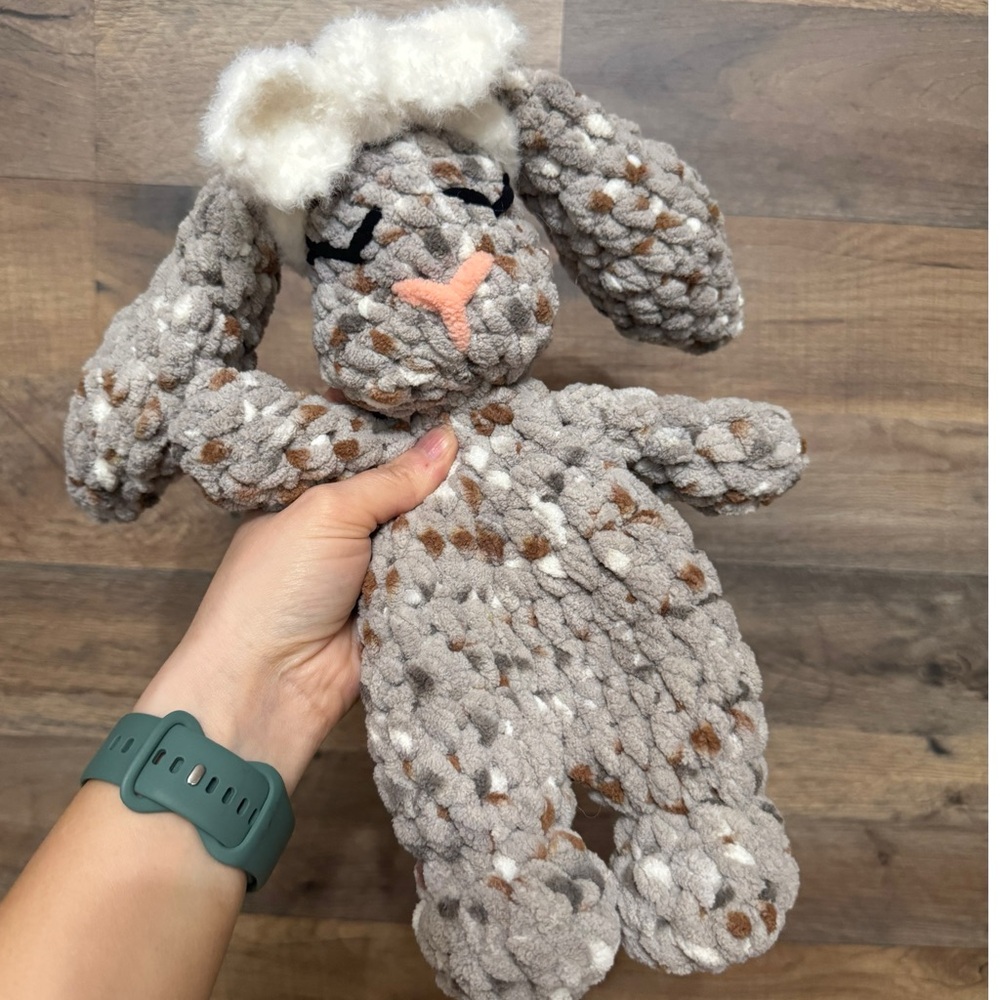 Handmade Crochet Gray & Brown Bunny Plush Snuggler
